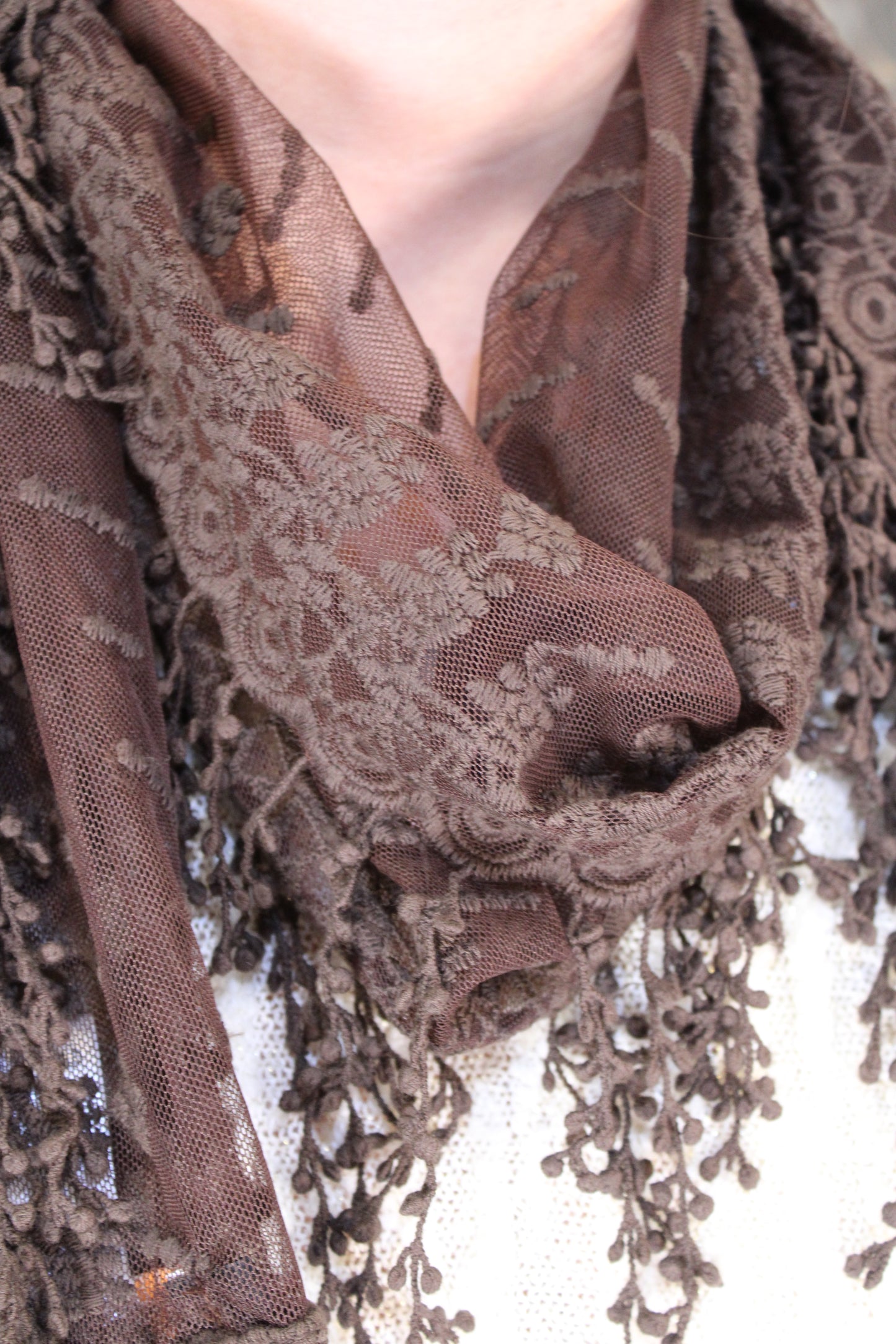 Sweet Celeste Brown Lace Scarf