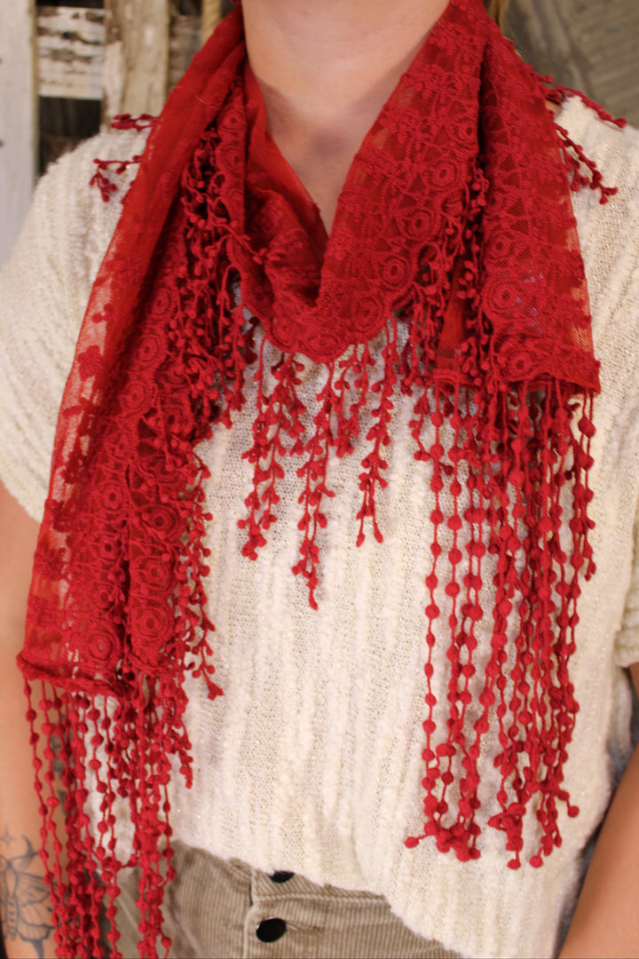 Sweet Celeste Red Lace Scarf