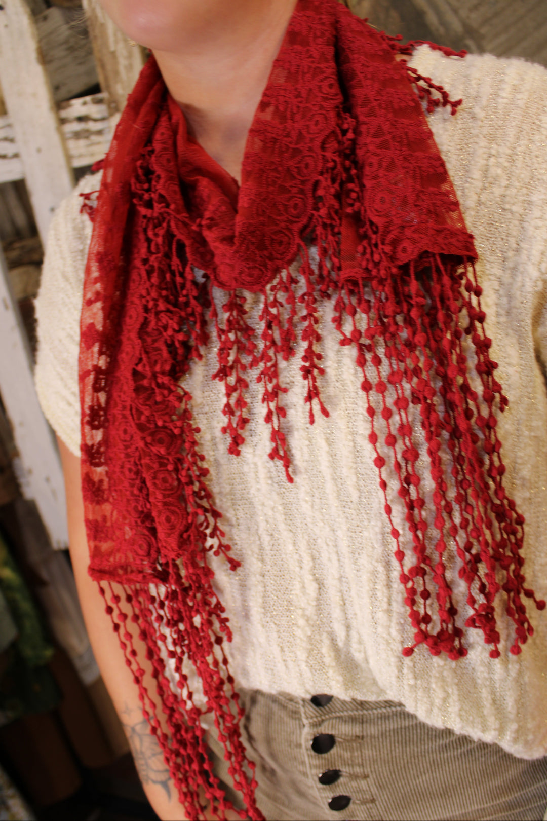 Sweet Celeste Red Lace Scarf