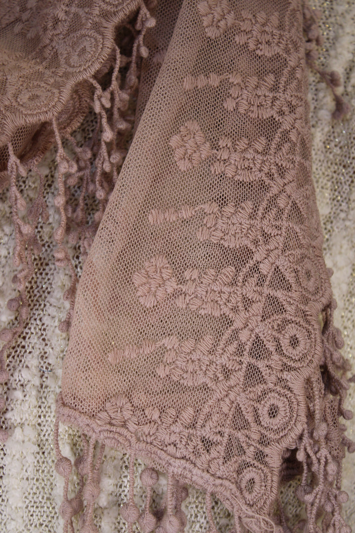 Sweet Celeste Taupe Lace Scarf