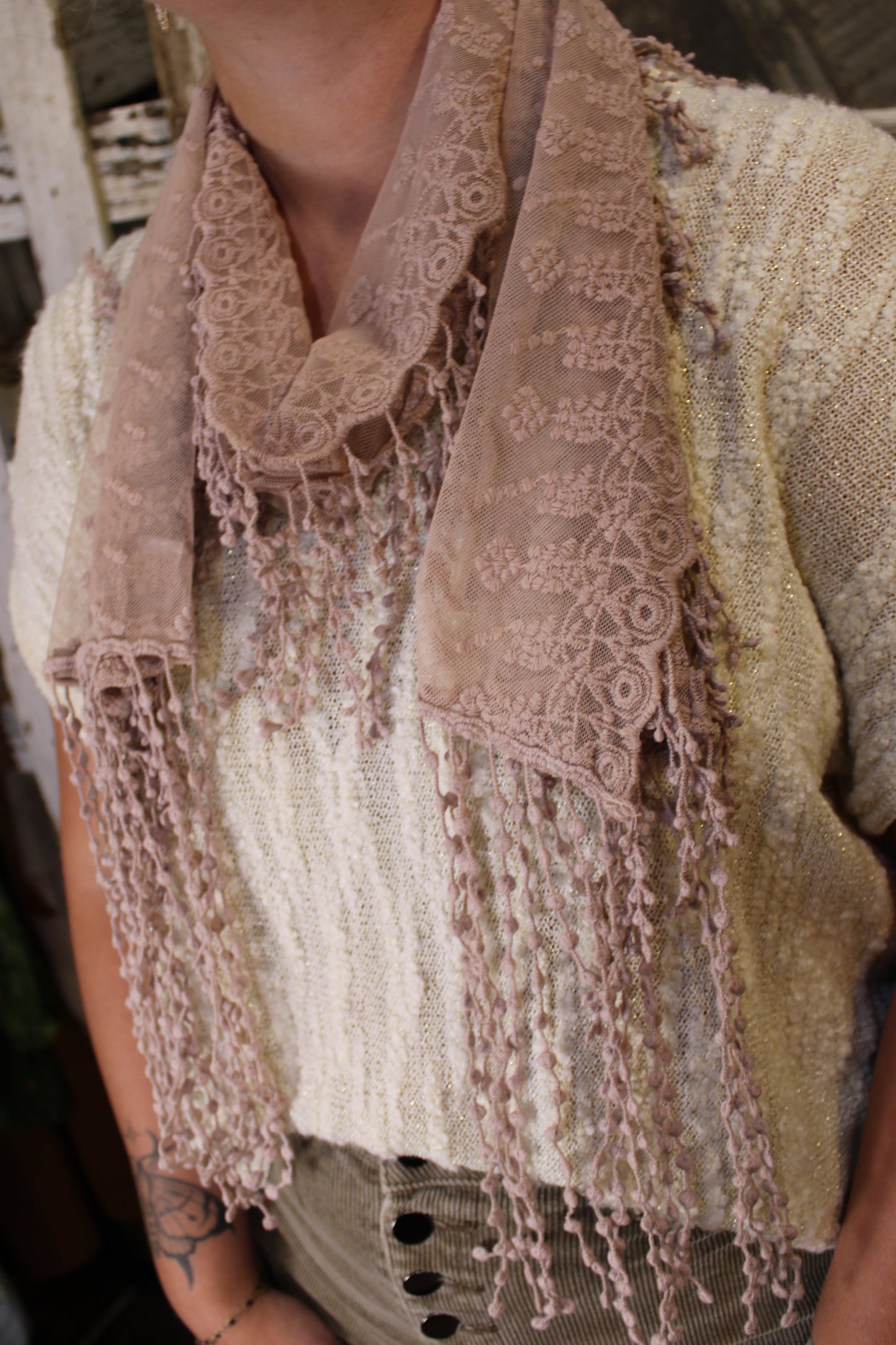 Sweet Celeste Taupe Lace Scarf