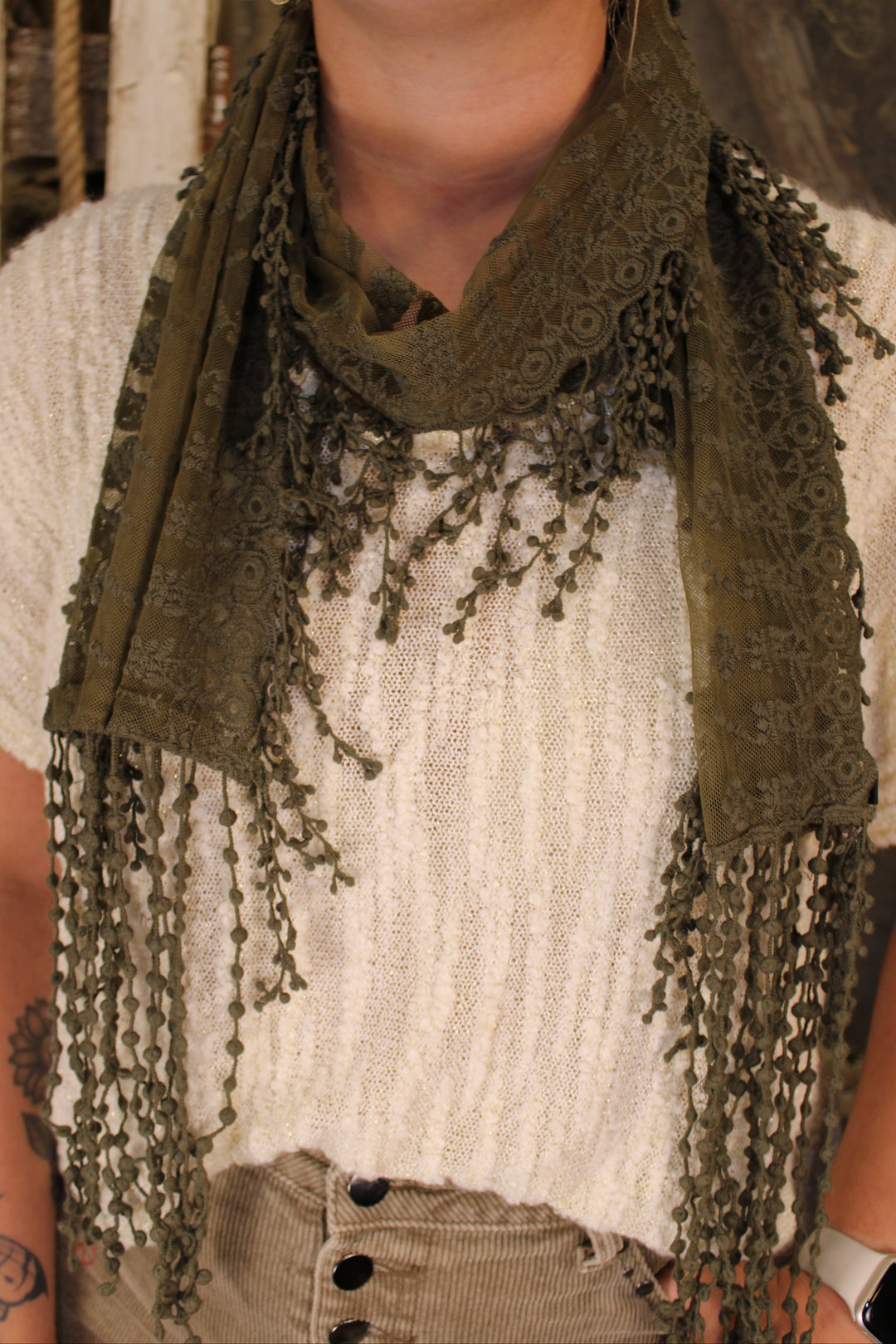 Sweet Celeste Olive Lace Scarf
