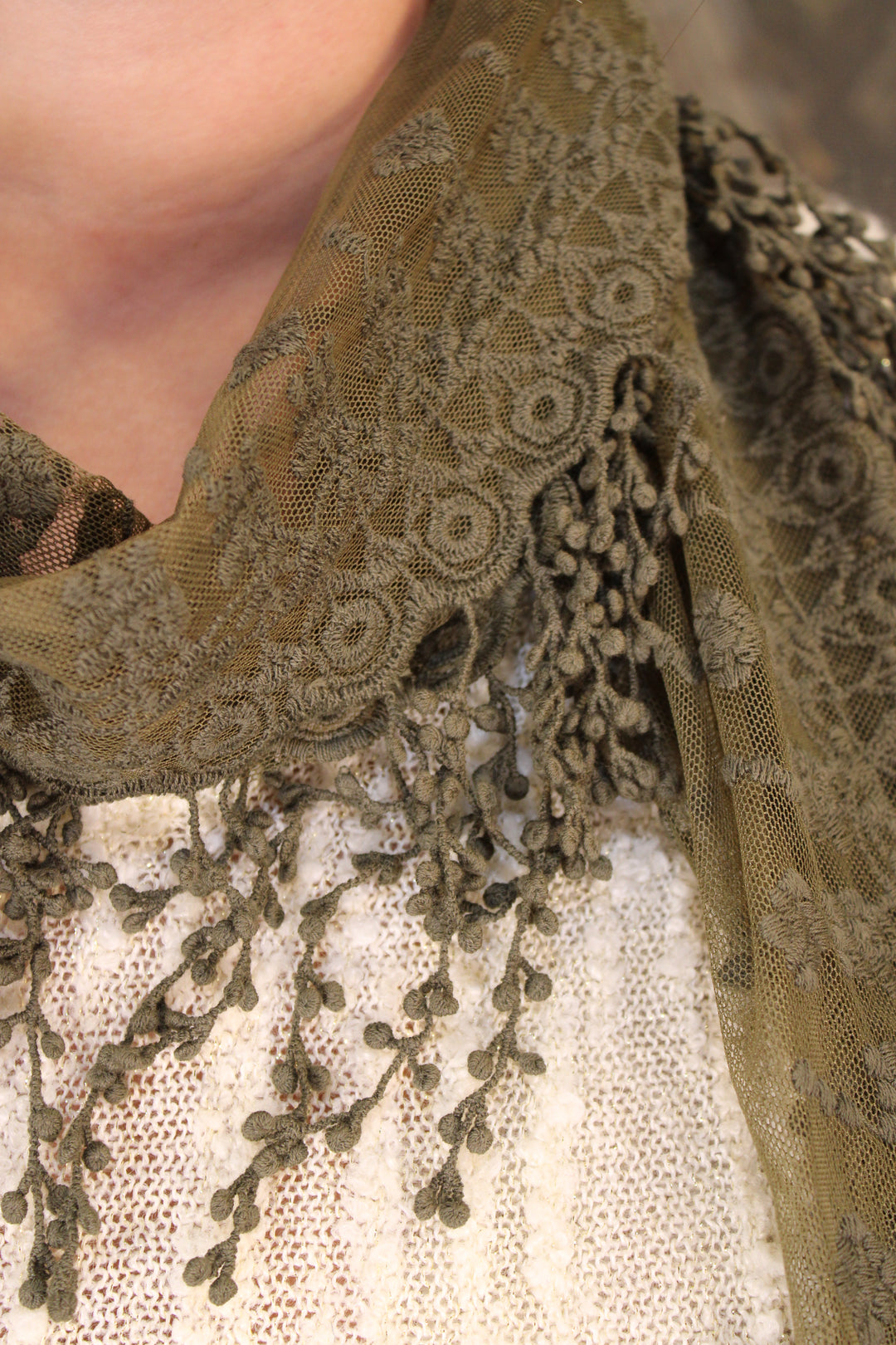 Sweet Celeste Olive Lace Scarf