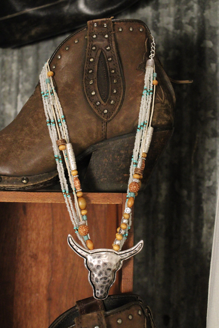 White Polished Prairie Longhorn Necklace
