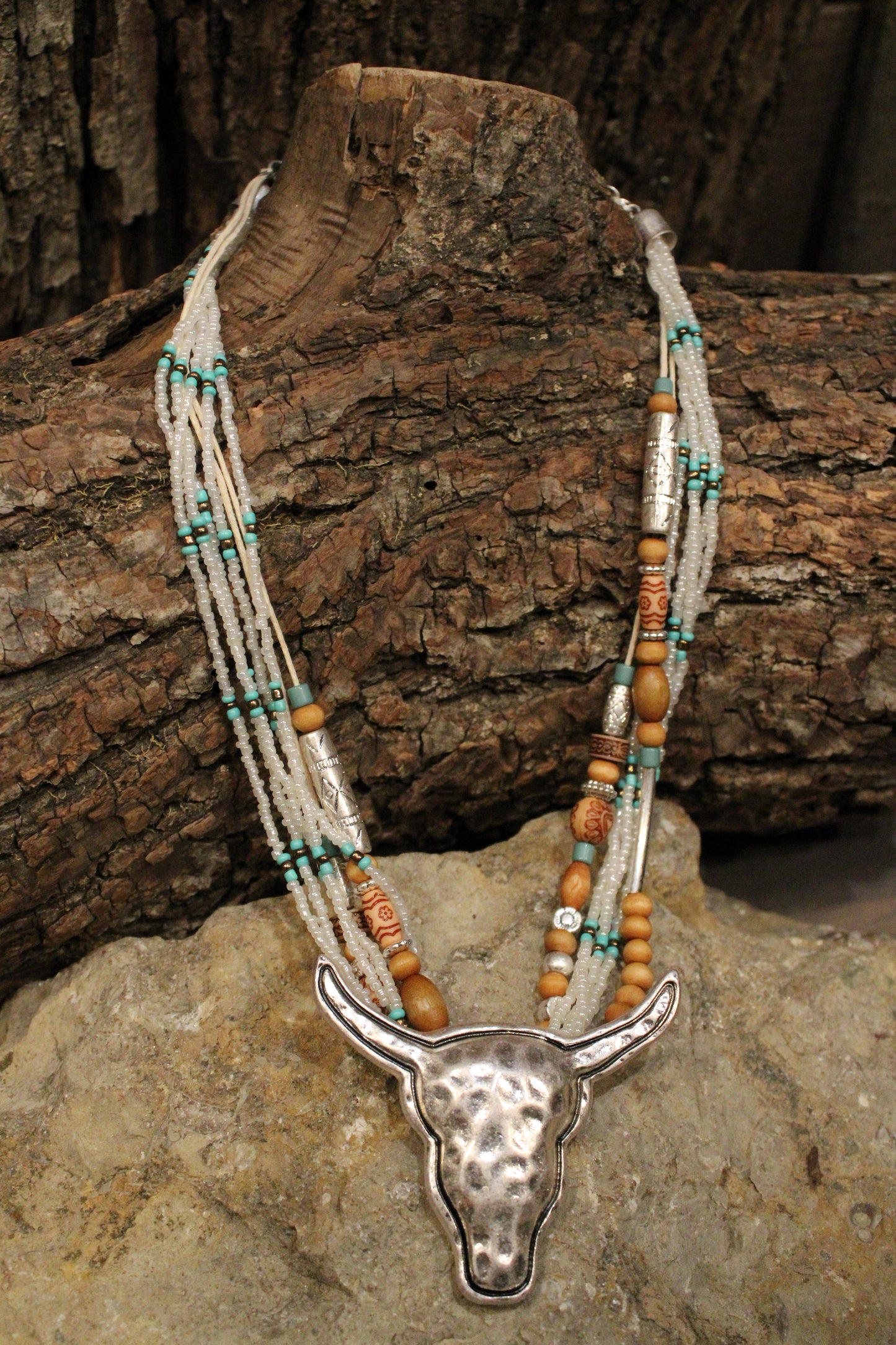 White Polished Prairie Longhorn Necklace