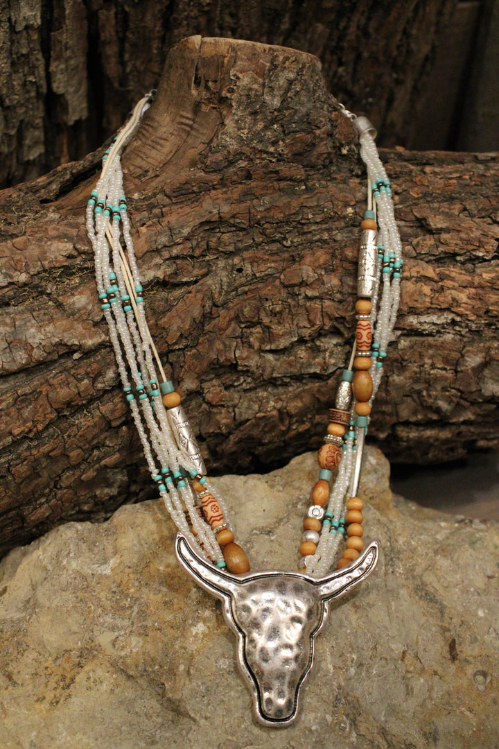 White Polished Prairie Longhorn Necklace