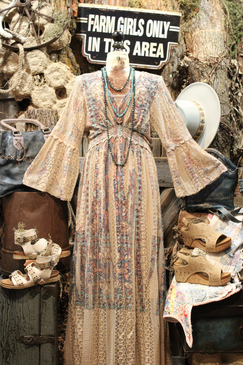 Lead Singer Taupe Turquoise Maxi Dress M Lead Singer Taupe Turquoise Maxi Dress M