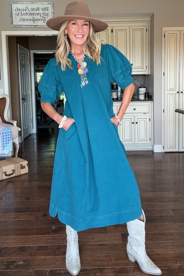 Whispering Waves Teal Dress