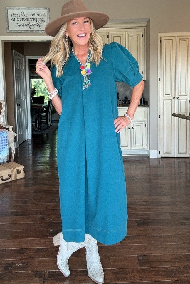 Whispering Waves Teal Dress