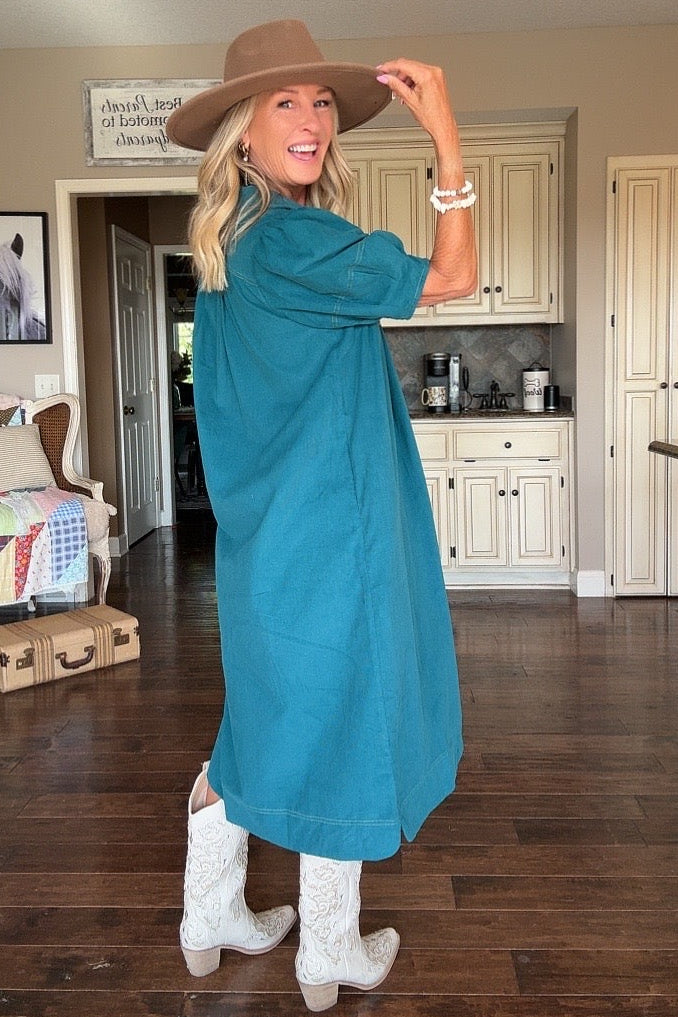 Whispering Waves Teal Dress