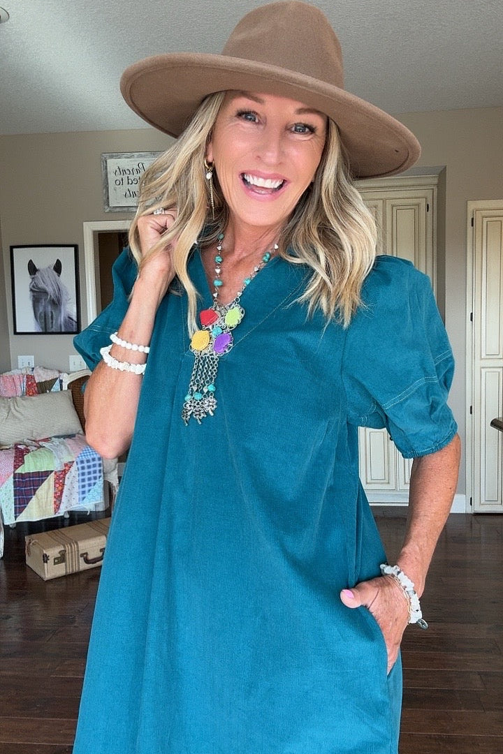 Whispering Waves Teal Dress