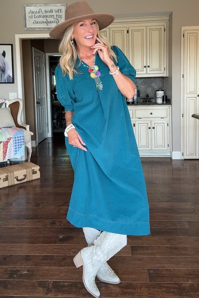 Whispering Waves Teal Dress