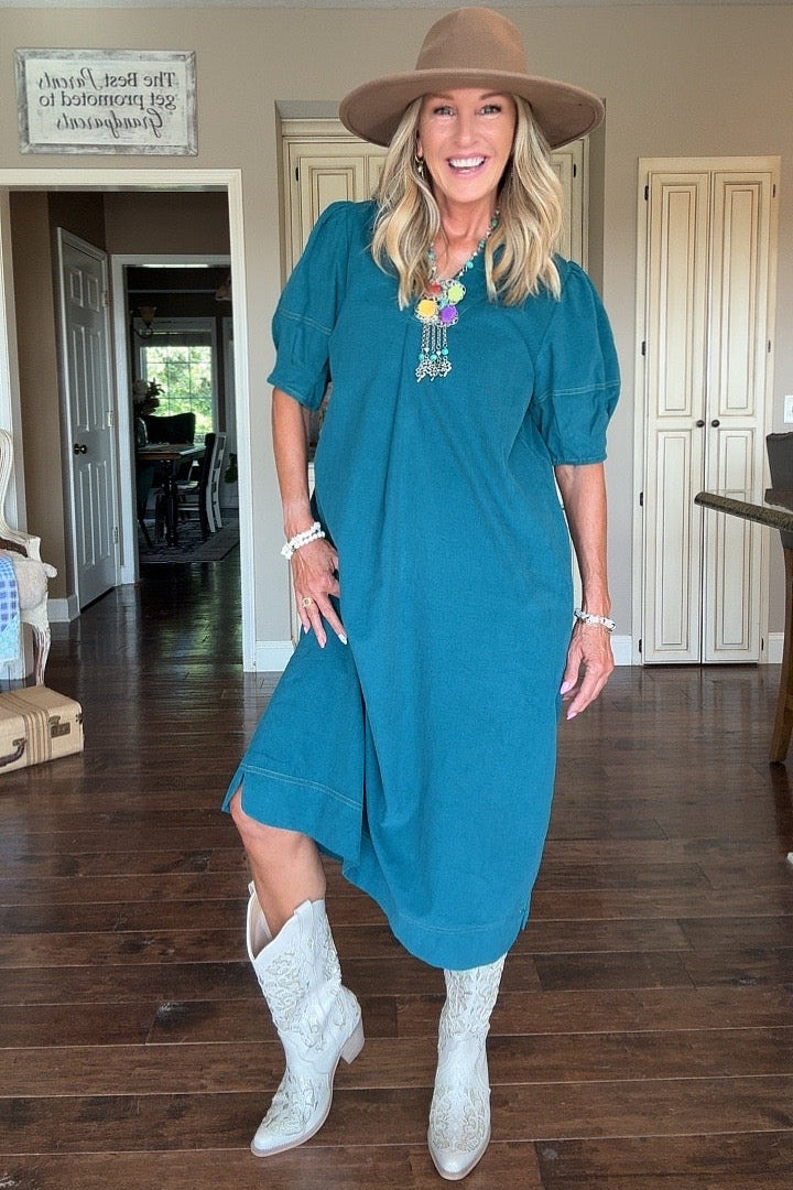 Whispering Waves Teal Dress
