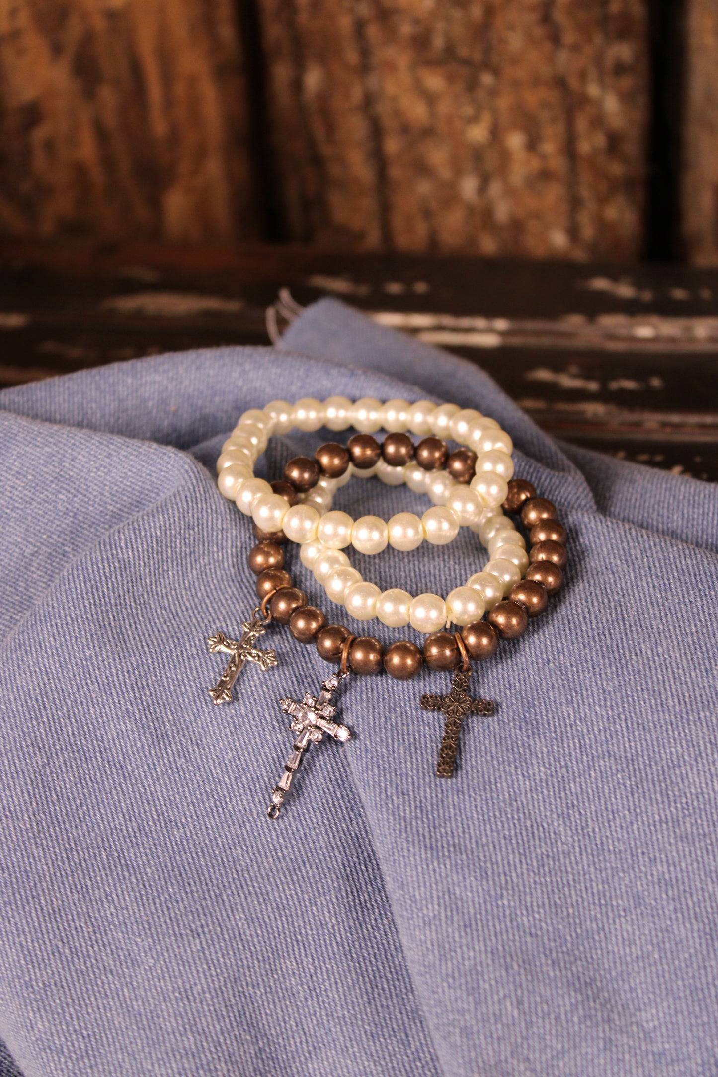 FGO Vintage Pearl Cross Bracelet Set