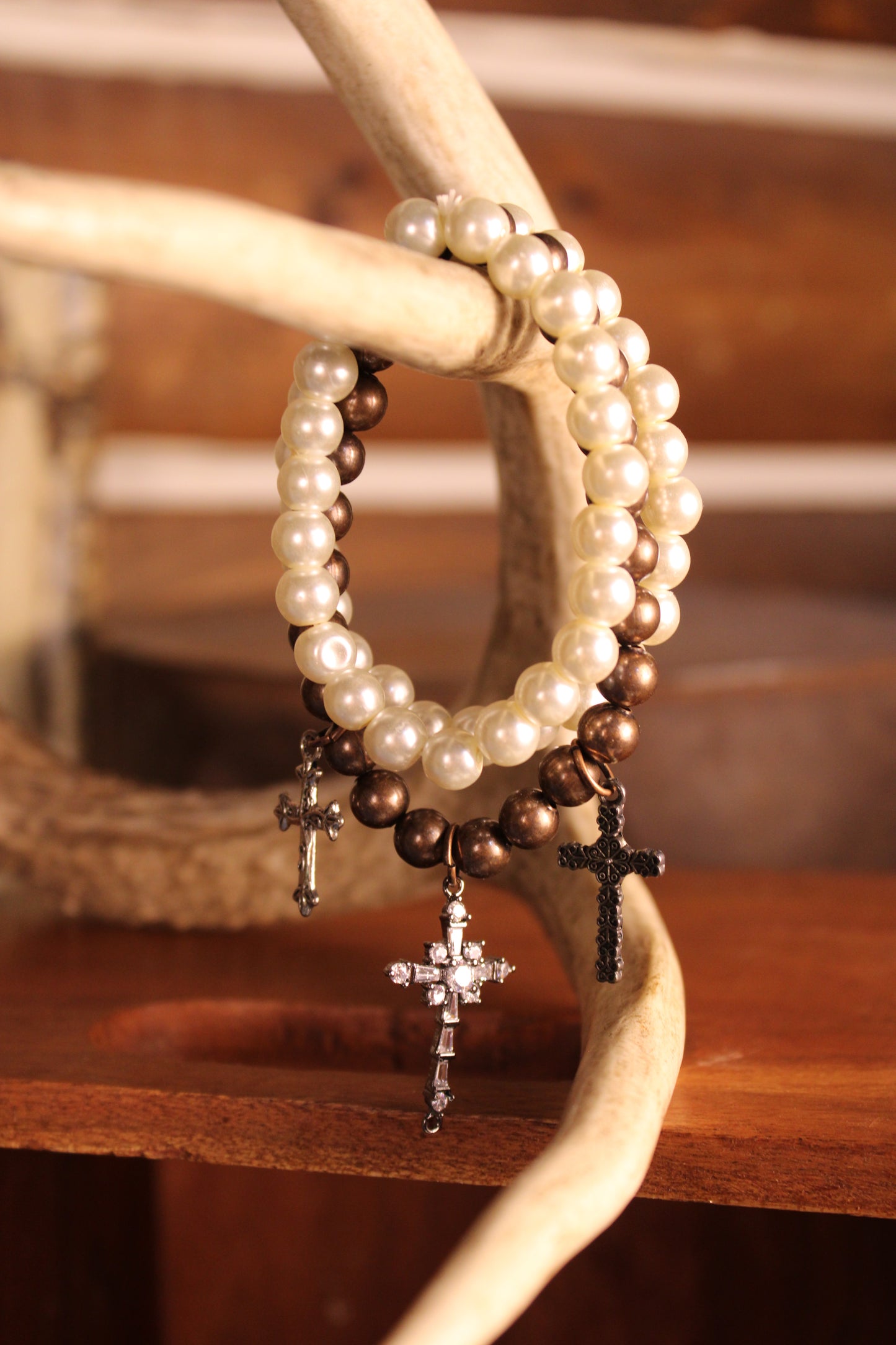 FGO Vintage Pearl Cross Bracelet Set