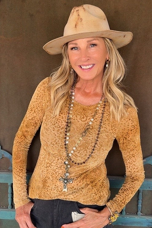Jungle Mirage Mustard Mesh Top