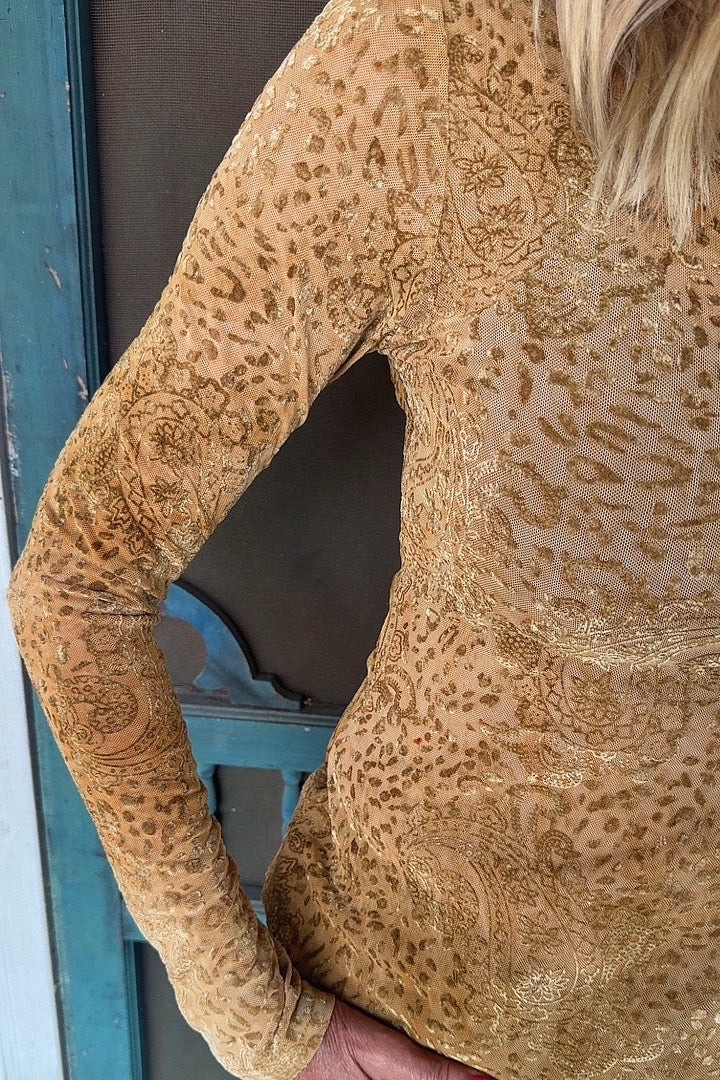 Jungle Mirage Mustard Mesh Top