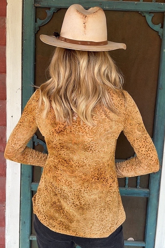 Jungle Mirage Mustard Mesh Top