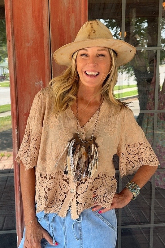 Aspen Lace Taupe Cardigan