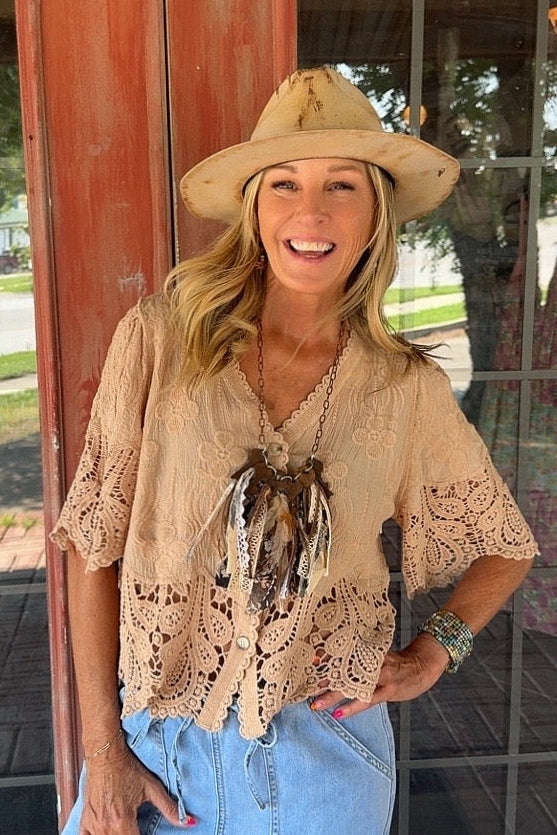 Aspen Lace Taupe Cardigan