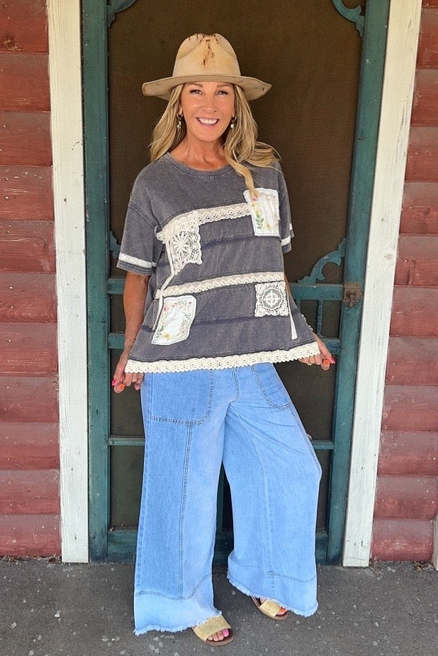 Vintage Charm Blue Cotton Top