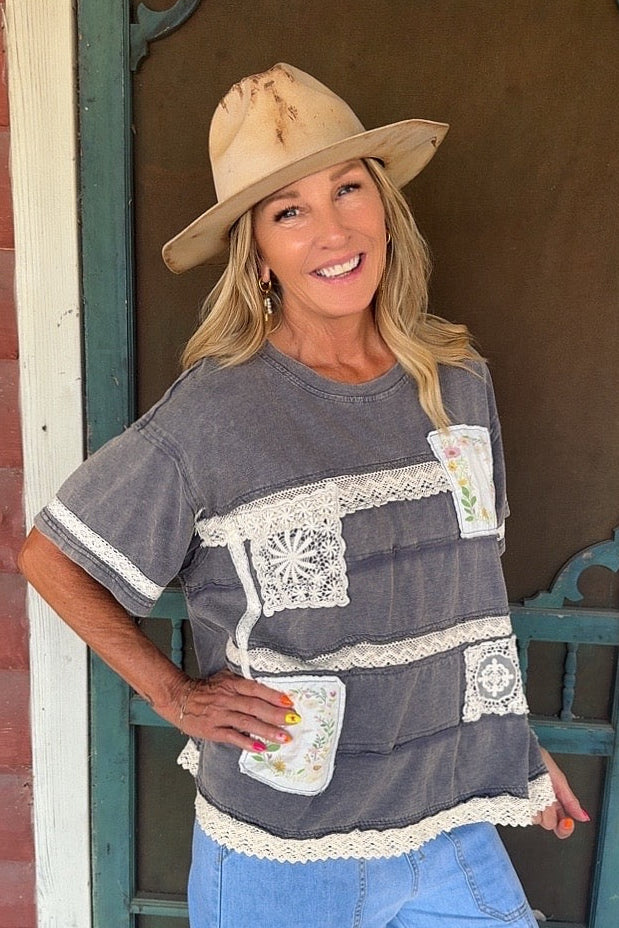 Vintage Charm Blue Cotton Top