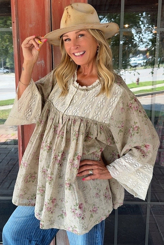 Vintage Rose & Lace Blouse
