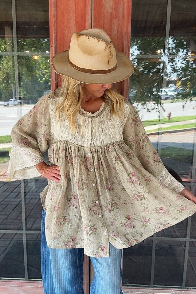 Vintage Rose &amp; Lace Blouse