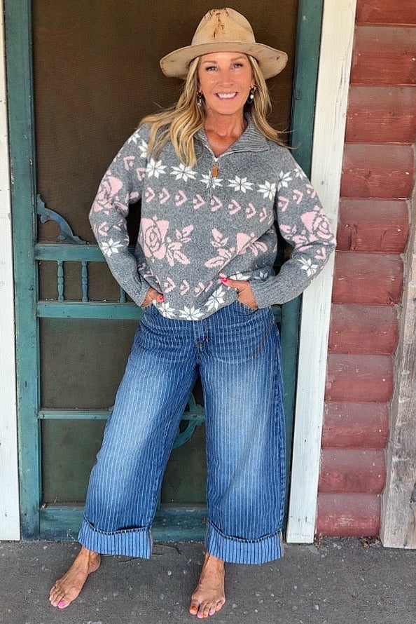 Cozy Heather Grey Fair Isle Sweater