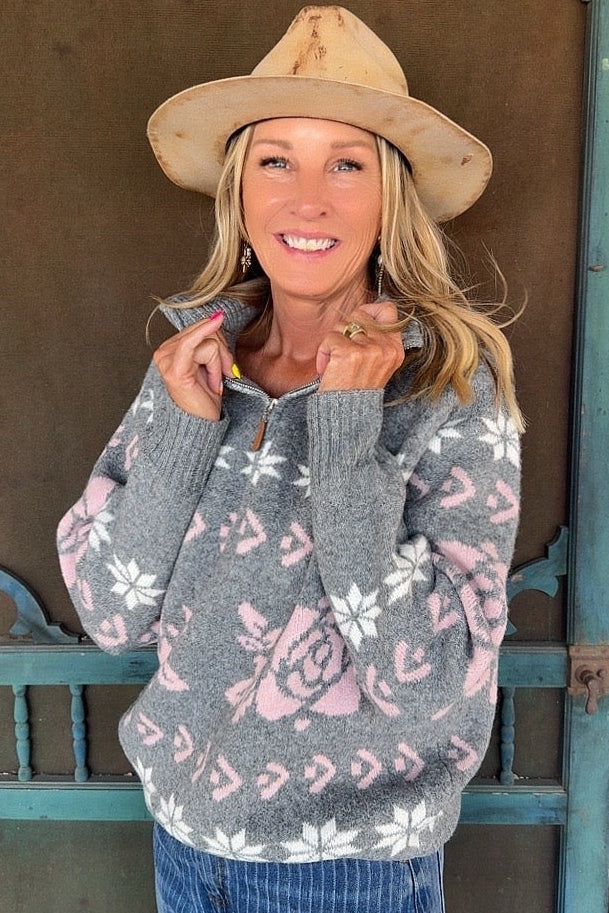 Cozy Heather Grey Fair Isle Sweater