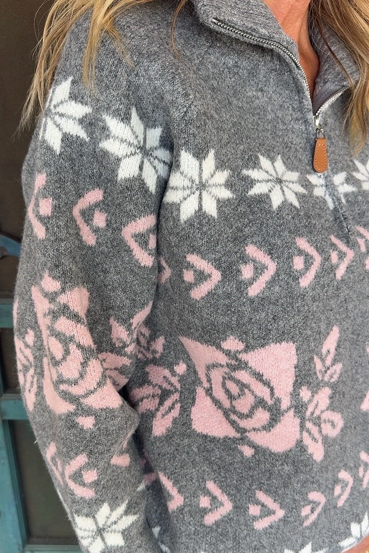 Cozy Heather Grey Fair Isle Sweater