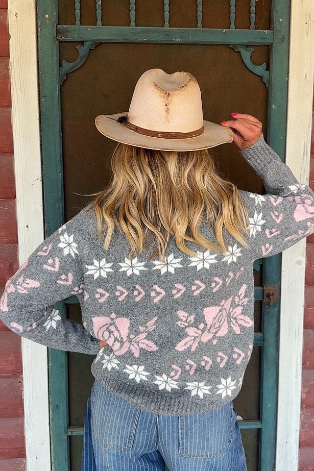 Cozy Heather Grey Fair Isle Sweater