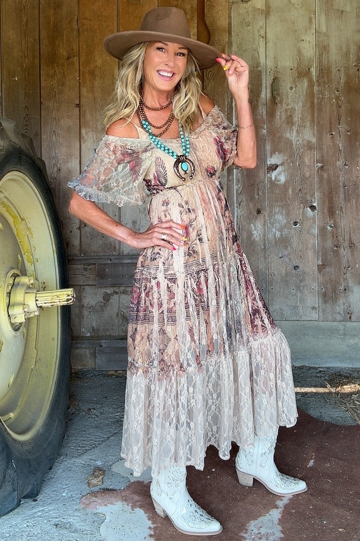 Vintage Bird Tiered Lace Dress