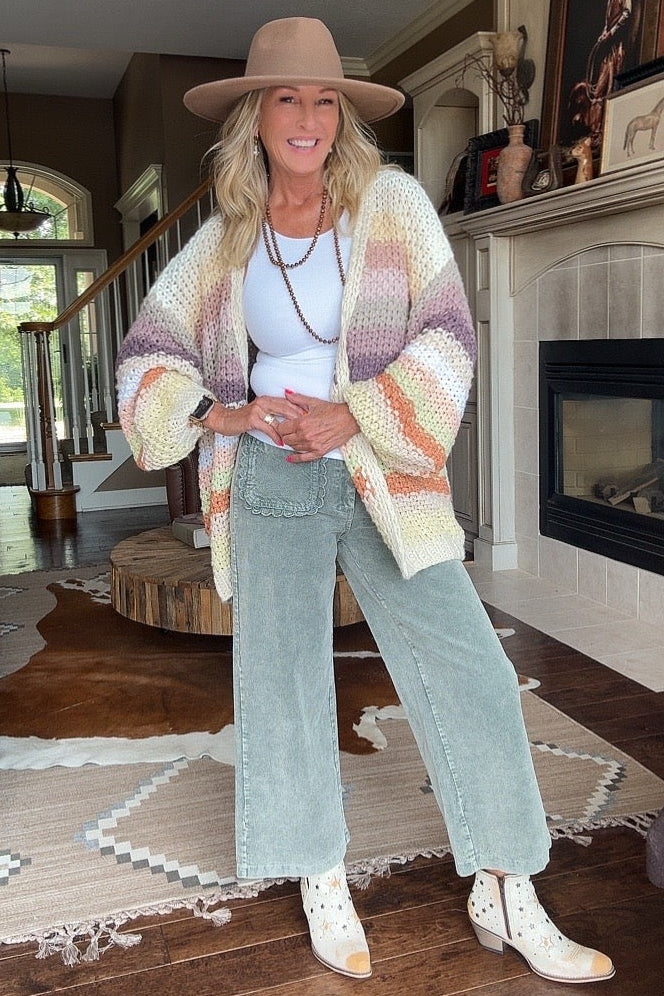 Whimsical Rainbow Crochet Cardigan