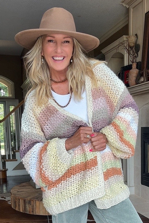 Whimsical Rainbow Crochet Cardigan