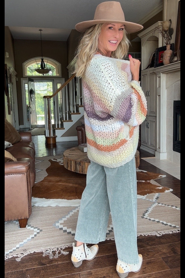 Whimsical Rainbow Crochet Cardigan