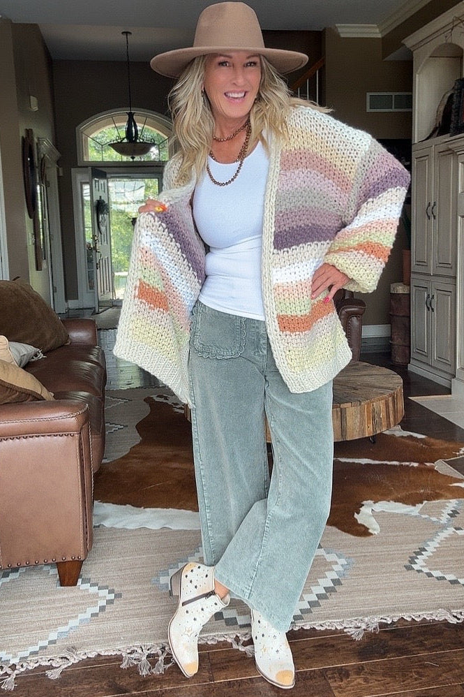 Whimsical Rainbow Crochet Cardigan