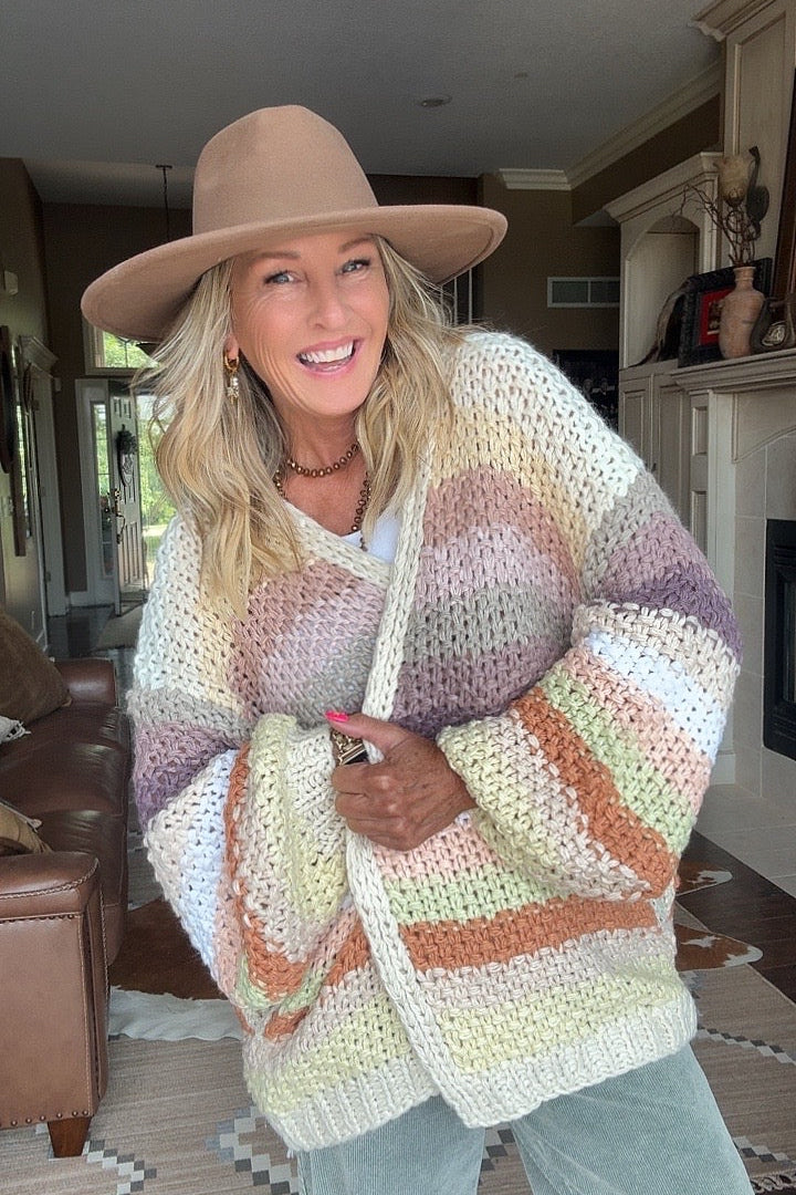 Whimsical Rainbow Crochet Cardigan