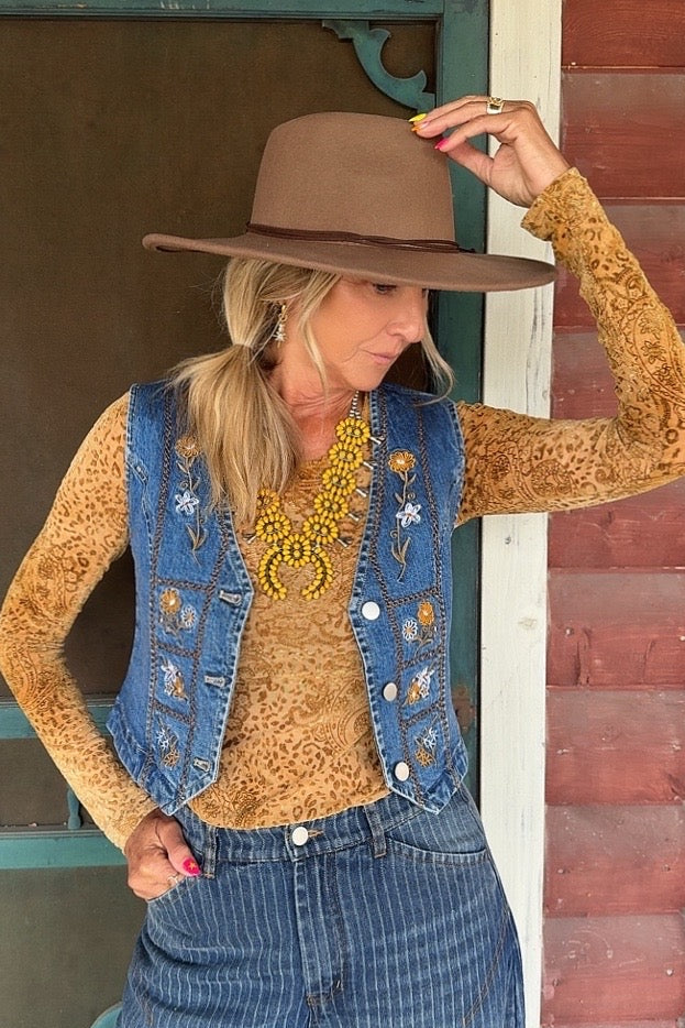Honey Blossom Denim Vest