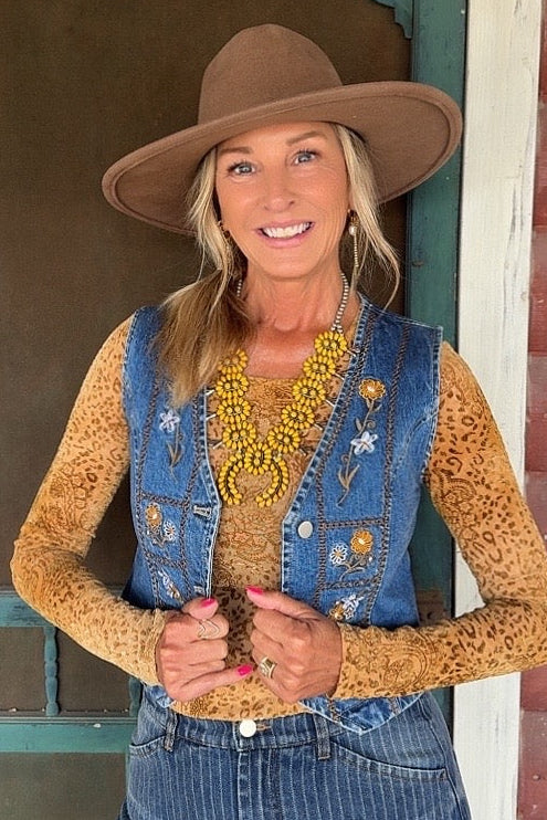 Honey Blossom Denim Vest