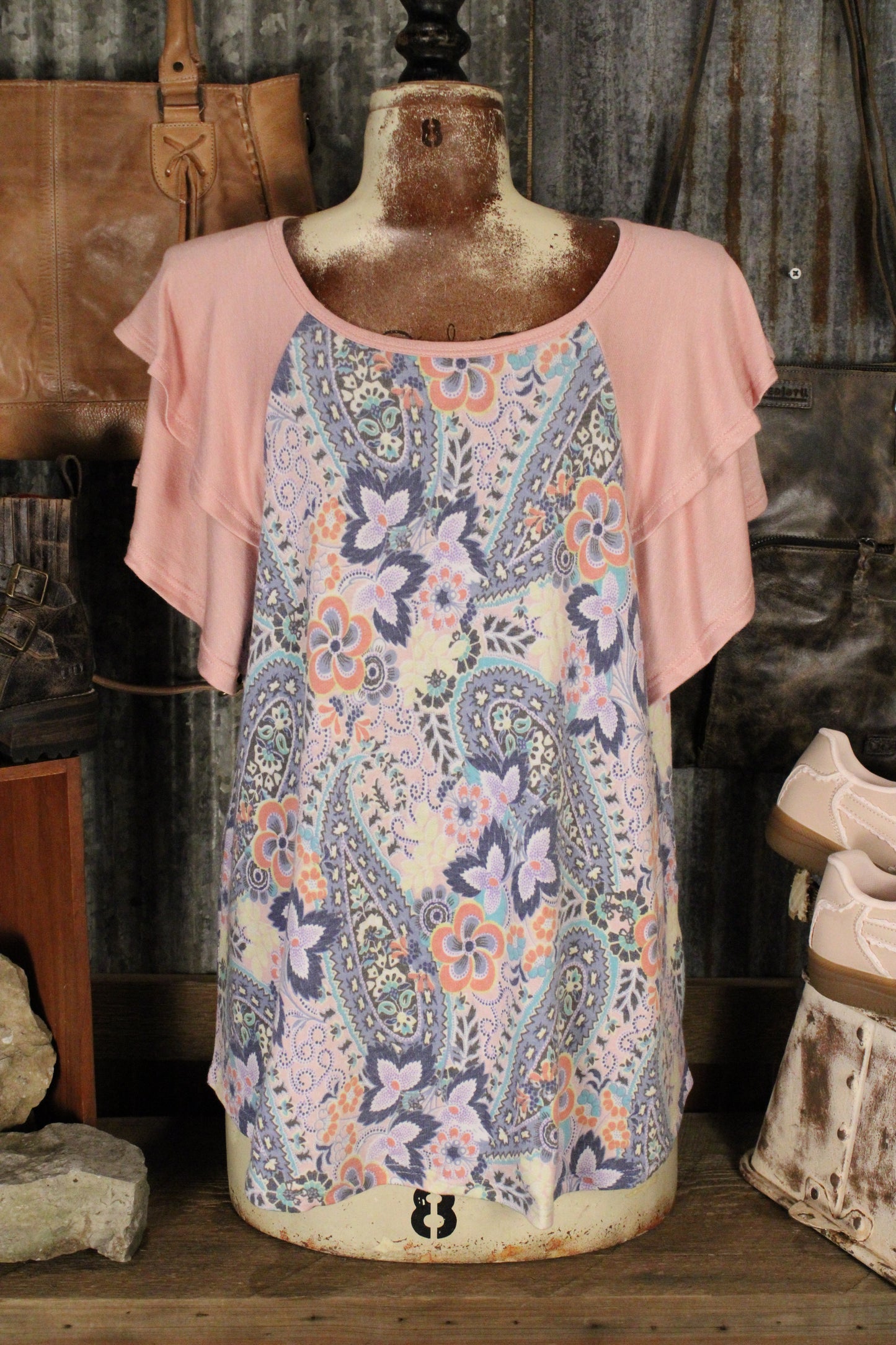 Blush Paisley Flutter Sleeve Top