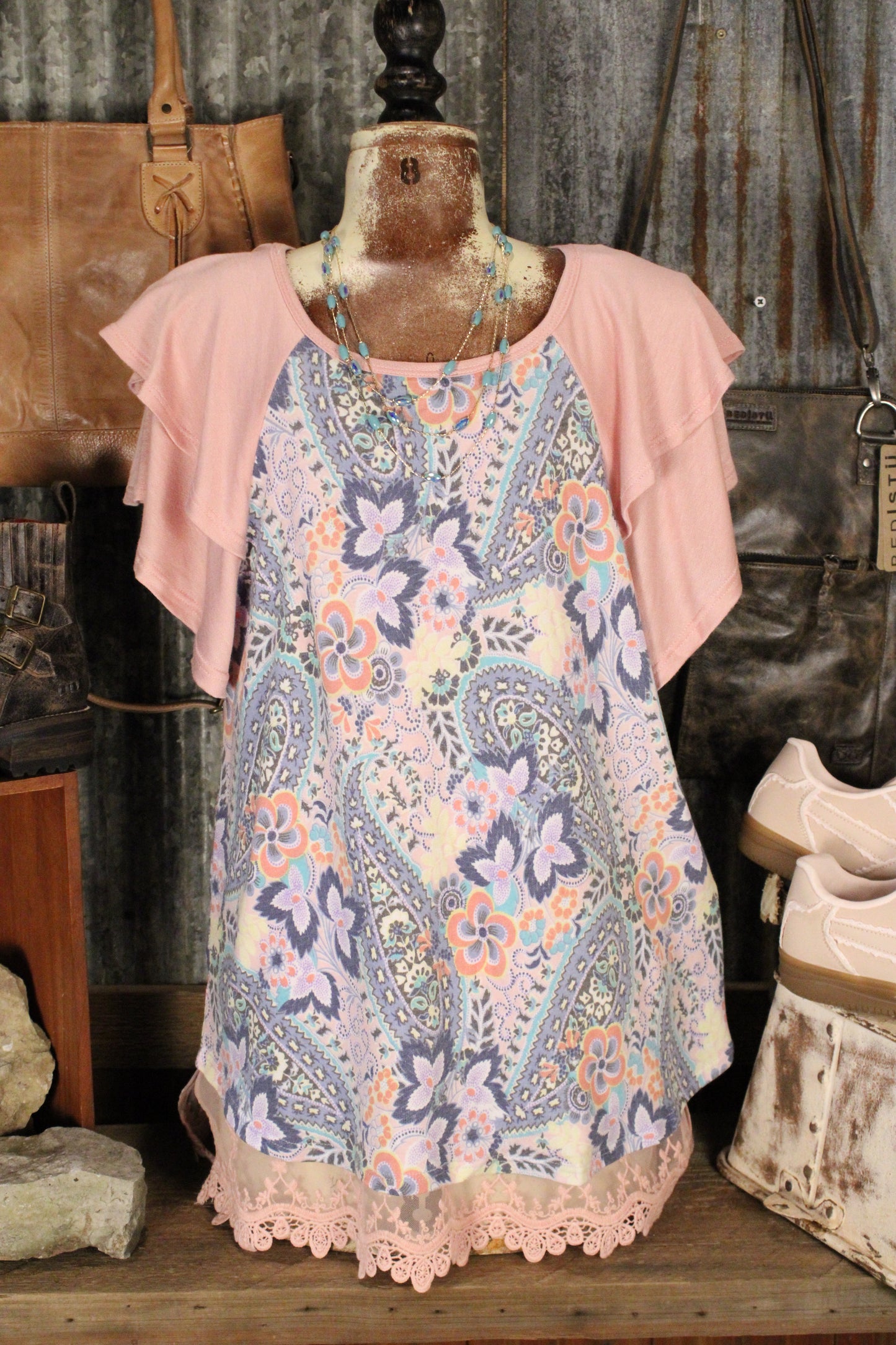 Blush Paisley Flutter Sleeve Top