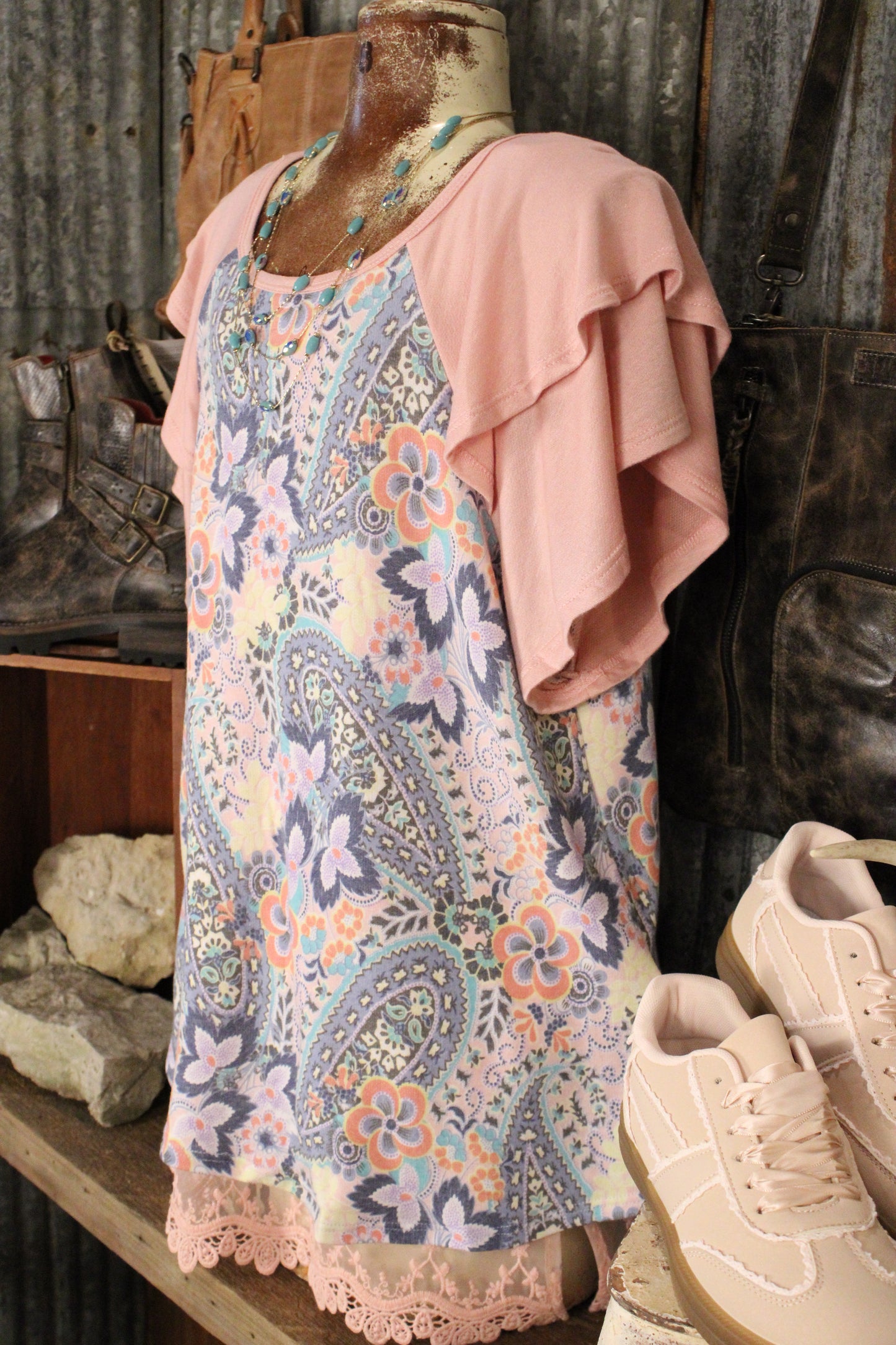 Blush Paisley Flutter Sleeve Top