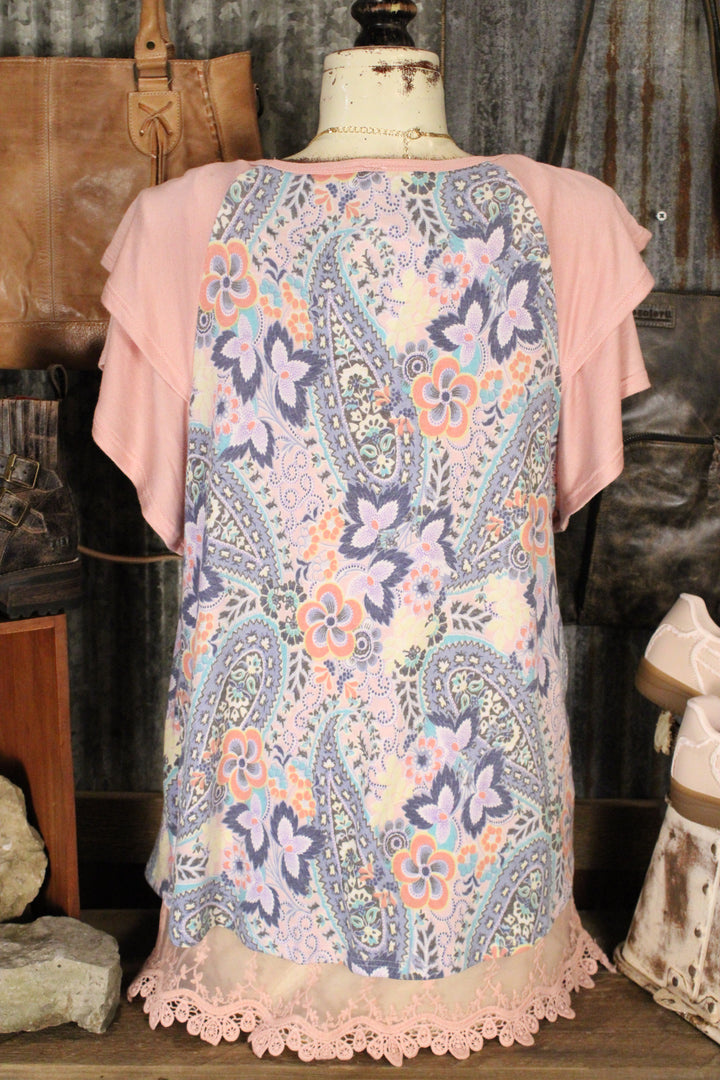 Blush Paisley Flutter Sleeve Top