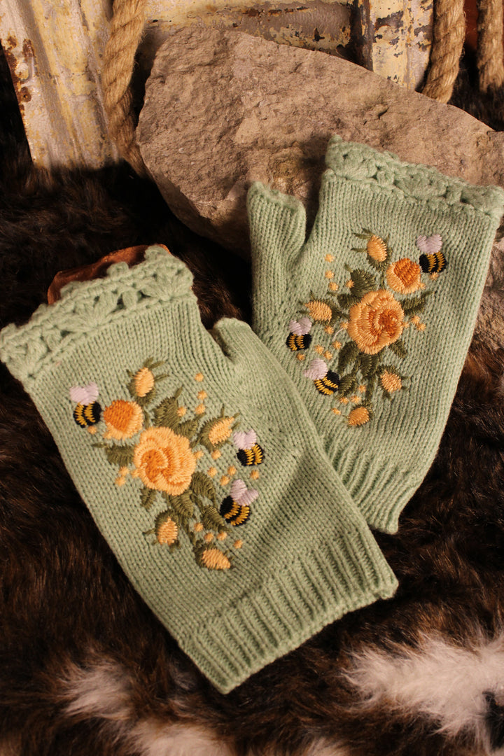 Bee Chic Floral Fingerless Gloves