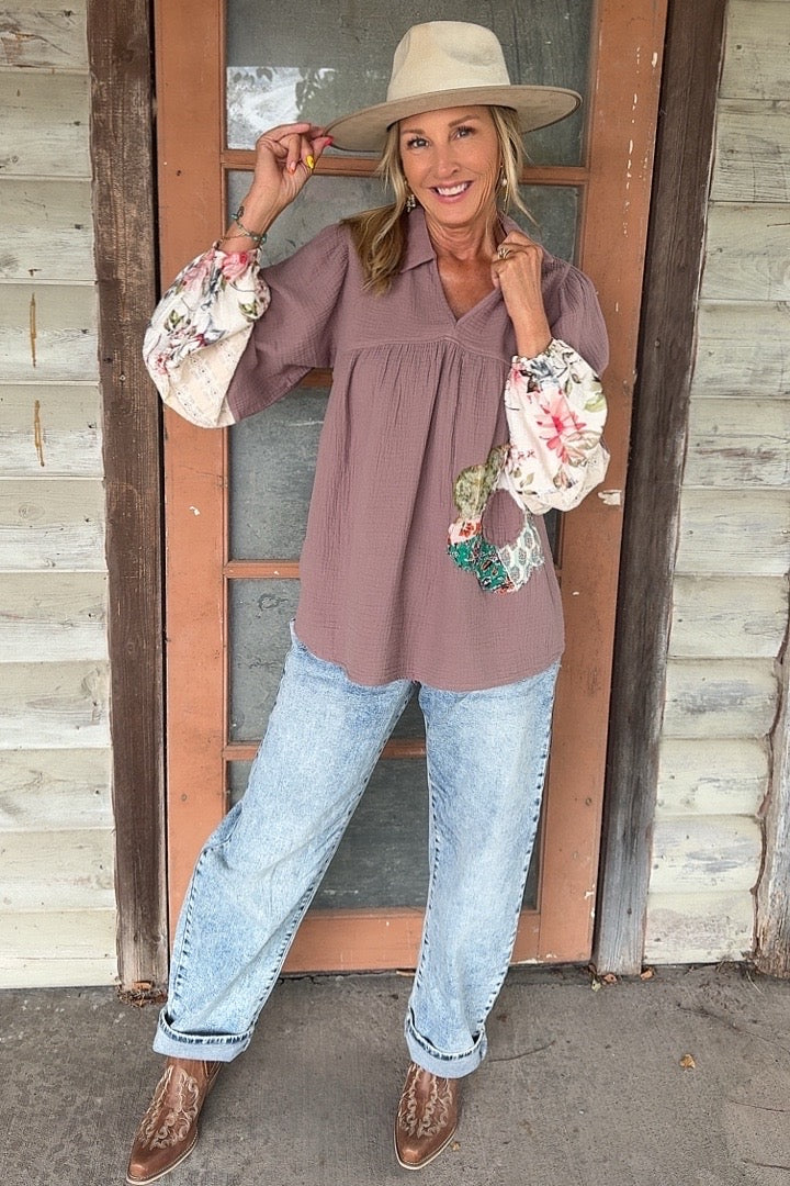 Mocha Blossom Lace Blouse