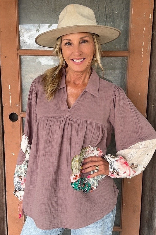 Mocha Blossom Lace Blouse