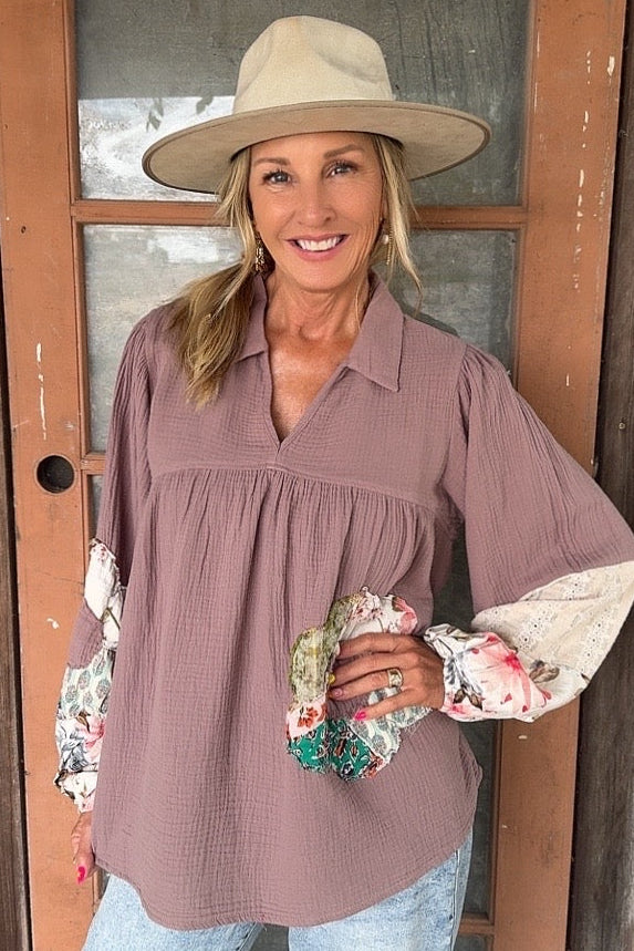 Mocha Blossom Lace Blouse