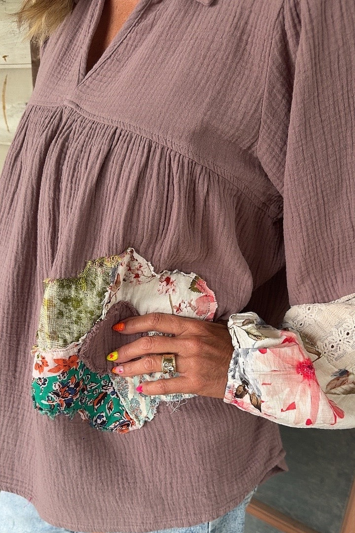 Mocha Blossom Lace Blouse