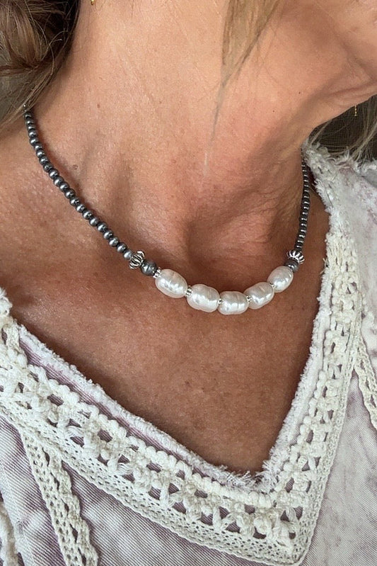 Pearl Navajo Beaded Choker Necklace